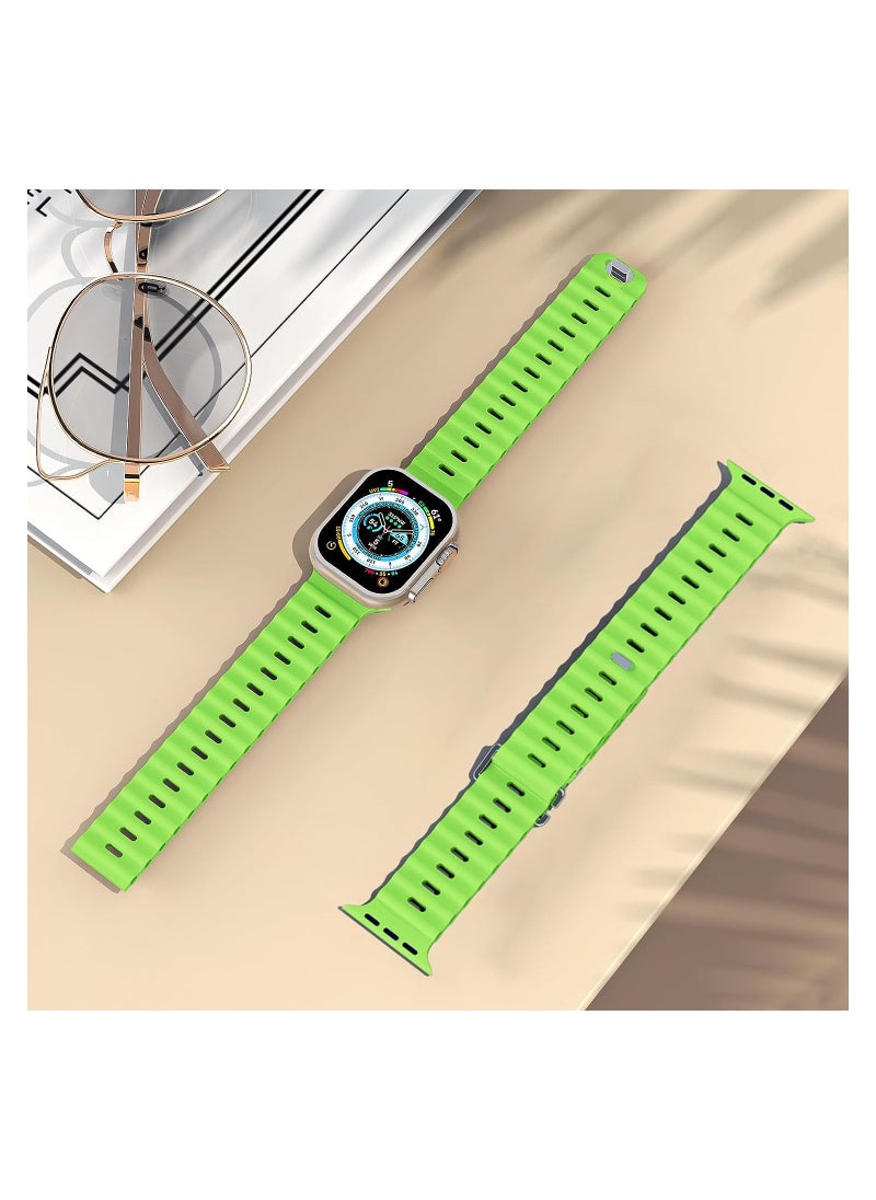Color Fans - Soft Silicone Ocean Sports Strap Compatible Apple Watch 41mm 40mm 38mm for Men Women, Adjustible Watch Band for Apple Watch SE/Series 9/8/7/6/5/4/3/2/1 - Apple Green - Image 1