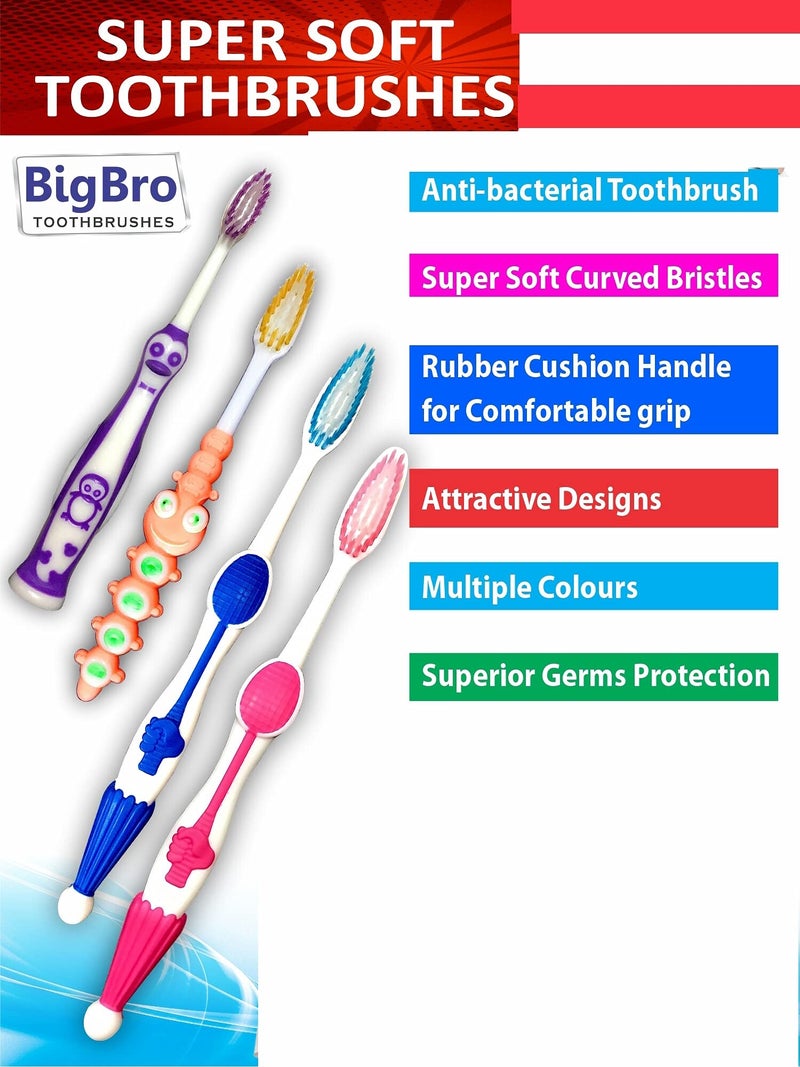 BigBro Combo Pack Of Manual Toothbrushes 2 Adult + 2 Kids Extra Soft Bristles With Covers- Super Saver Family Pack Of 4,Assorted - Image 3