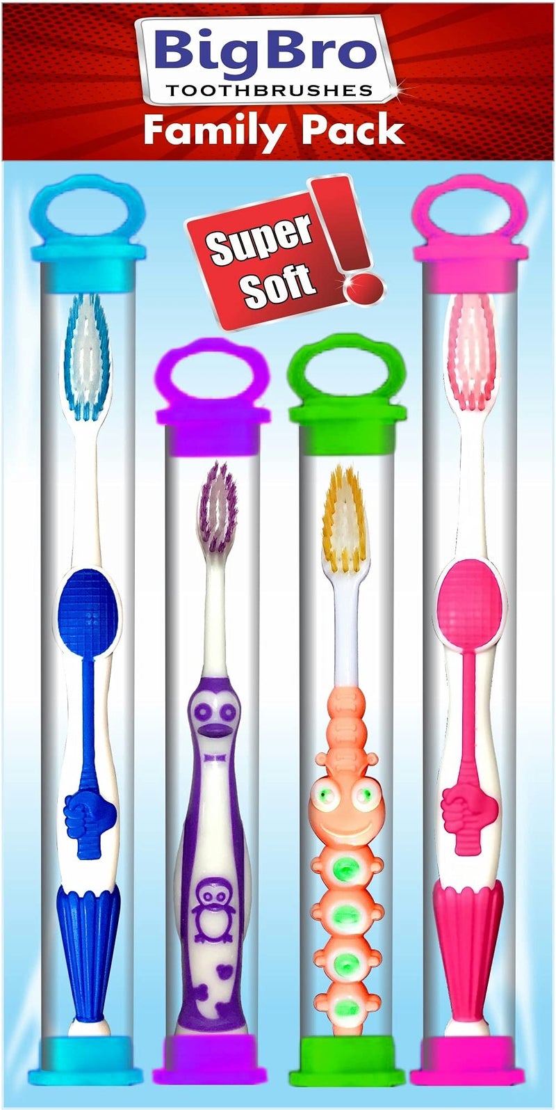 BigBro Combo Pack Of Manual Toothbrushes 2 Adult + 2 Kids Extra Soft Bristles With Covers- Super Saver Family Pack Of 4,Assorted - Image 1