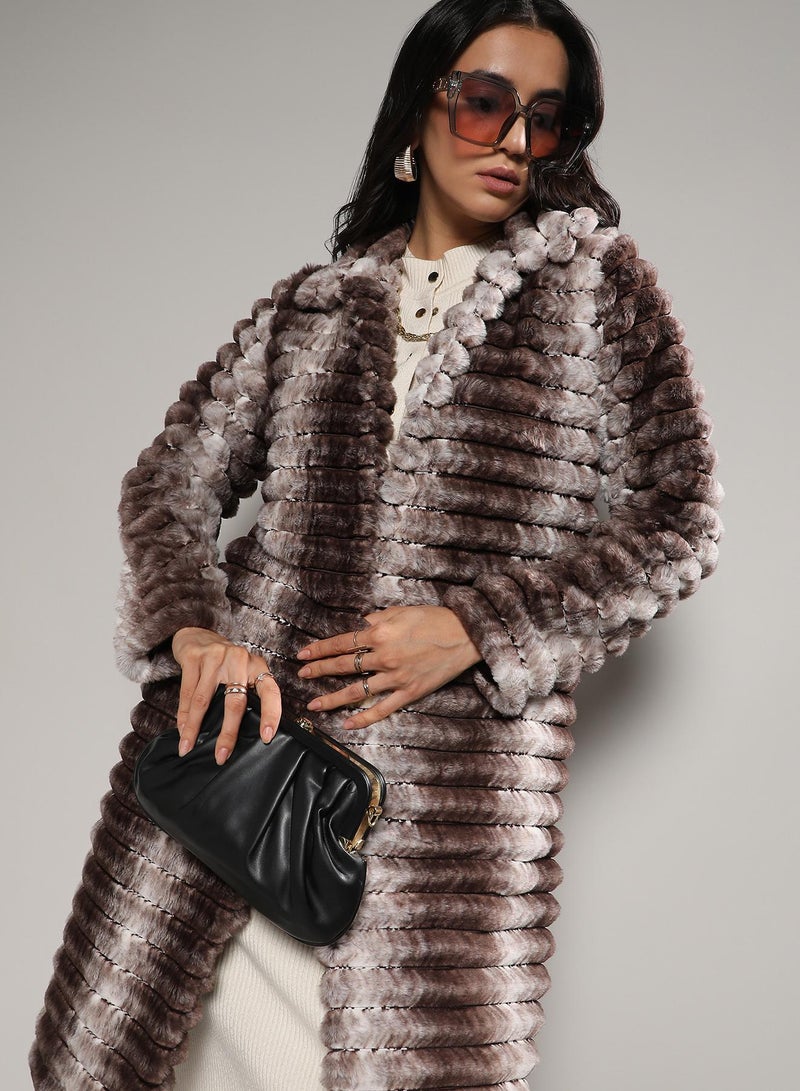 كامبوس سوترا Women's Ivory White & Chocolate White Ombre Ripple Long Coat  - Image 1