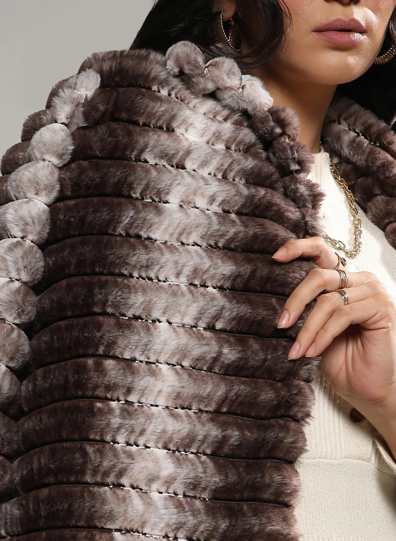 كامبوس سوترا Women's Ivory White & Chocolate White Ombre Ripple Long Coat