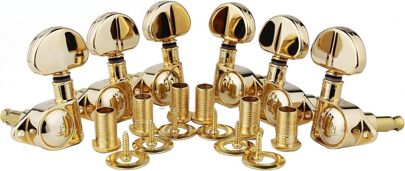 guyker Guitar Machine Heads (3L + 3R Handed) – 1:21 Sealed Tuners Tuning Key Pegs with Big handle Replacement for Electric, Folk or Acoustic Guitars – Gold, GK102G - Image 2