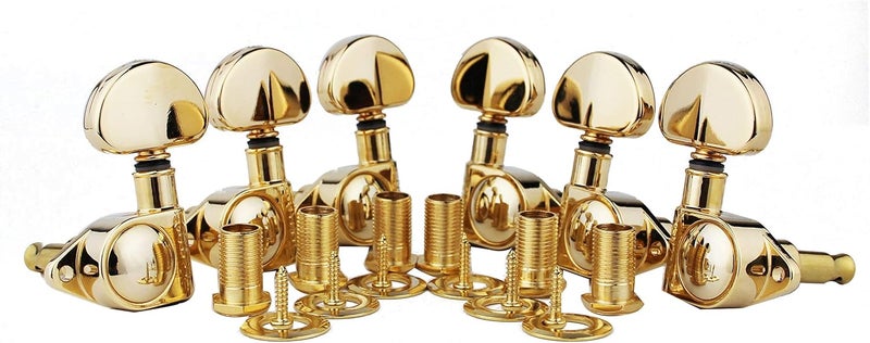 guyker Guitar Machine Heads (3L + 3R Handed) – 1:21 Sealed Tuners Tuning Key Pegs with Big handle Replacement for Electric, Folk or Acoustic Guitars – Gold, GK102G - Image 1