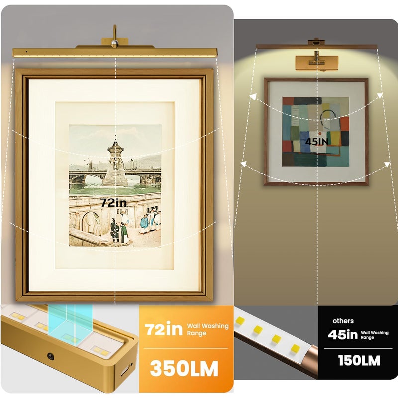 Craftersmark 3 Pack Picture Lights Battery Operated - 24Inch Brass Wireless for Gallery, Museum, Mirror, Picture Frames & Office DÃ©cor - Image 2