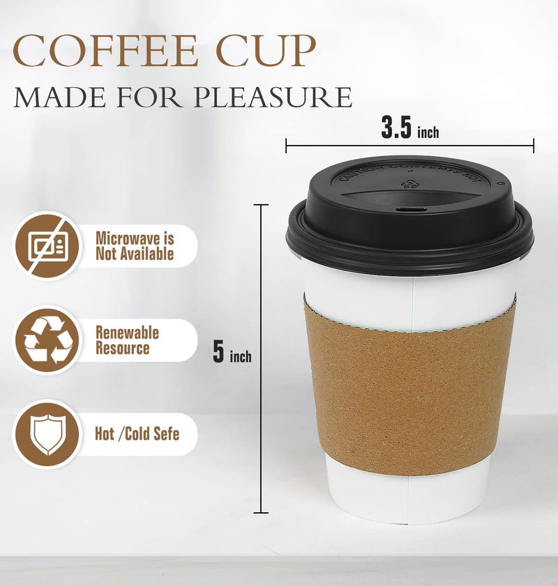 Ginkgo 100 Pack 12 oz Disposable Thickened Paper Coffee Cups with Lids and Sleeves  To Go Hot Coffee Cups  Hot Chocolate  Cocoa and Coffee Bar Supplies - Image 3