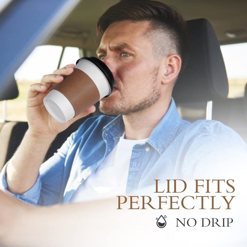 Ginkgo 100 Pack 12 oz Disposable Thickened Paper Coffee Cups with Lids and Sleeves  To Go Hot Coffee Cups  Hot Chocolate  Cocoa and Coffee Bar Supplies - Image 4