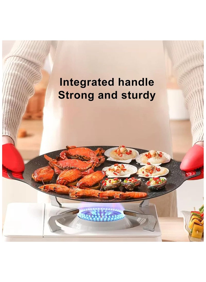 Generic Round Griddle Grill Pan, Nonstick Teppanyaki Pan Aluminum Alloy Korean BBQ Grill Pan for Home Camping Stovetop BBQ Grill Plate for Indoor Outdoor Cooking, Good Thermal Insulation (Universal Type 30cm)  - Image 3