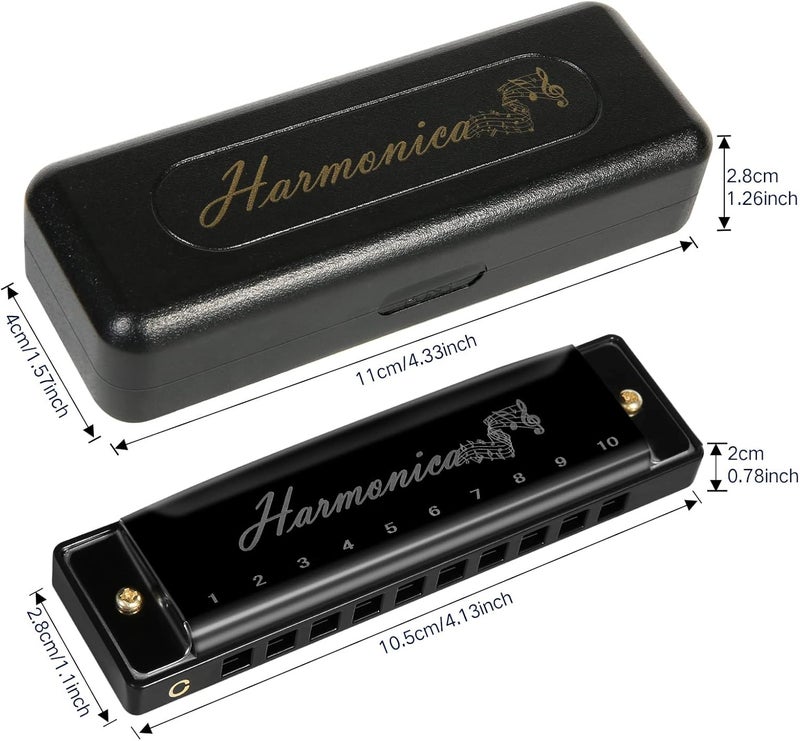Hricane Harmonica 10 Holes 20 Tunes Mouth Organ Blues Deluxe Harmonica, Key of C Major for Beginner, Adults, Kids Gift, Professional with Case and Cleaning Cloth - Image 3