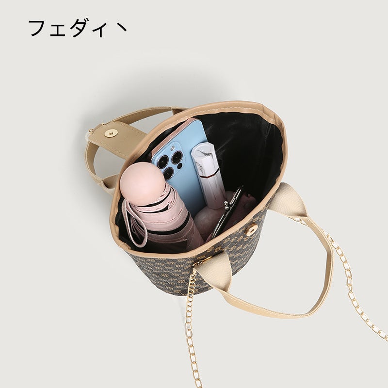Casual Animal Old Flower Printed Portable Bucket Bag Fashion Pearl Pendant Magnetic Buckle Chain Crossbody Bag - Image 5