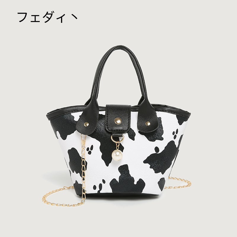 Casual Animal Old Flower Printed Portable Bucket Bag Fashion Pearl Pendant Magnetic Buckle Chain Crossbody Bag - Image 4