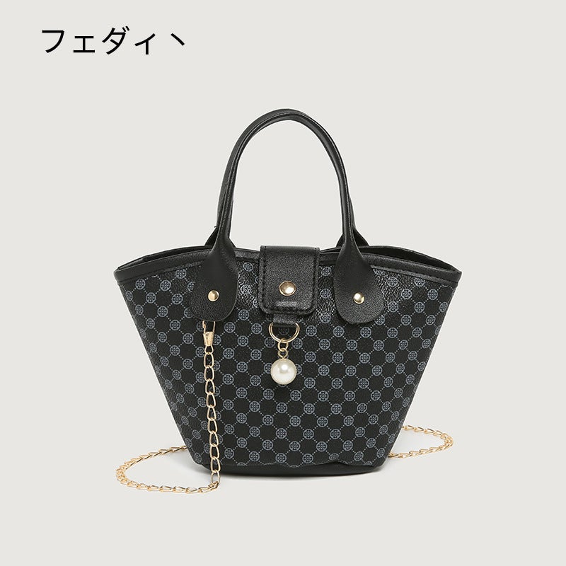 Casual Animal Old Flower Printed Portable Bucket Bag Fashion Pearl Pendant Magnetic Buckle Chain Crossbody Bag - Image 1