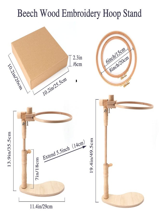 ZOCONE Beech Wood Adjustable Rotated Embroidery Hoop Stand with 2 Pcs 6'' 8'' Embroidery Hoops, Wooden Embroidery Stand, Embroidery Hoop Holder for Cross Stitch and Embroidery Project (A) - Image 3