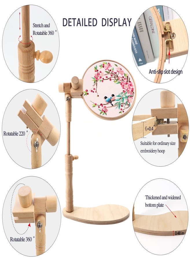 ZOCONE Beech Wood Adjustable Rotated Embroidery Hoop Stand with 2 Pcs 6'' 8'' Embroidery Hoops, Wooden Embroidery Stand, Embroidery Hoop Holder for Cross Stitch and Embroidery Project (A) - Image 2