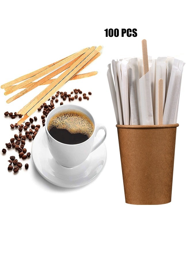 100 Pcs Wooden Coffee Mixing Stick,Disposable Mixing Sticks,Suitable For Coffee And Cocktails, Made Of Natural Birch Wood, Environmentally Friendly, BPA Free Beverage Stick (14cm)  - Image 1