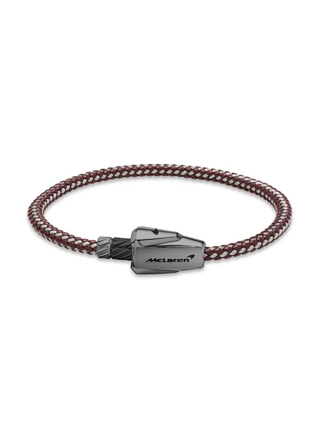 مكلارين Torque Leather and Stainless Steel Brown Bracelet for Men