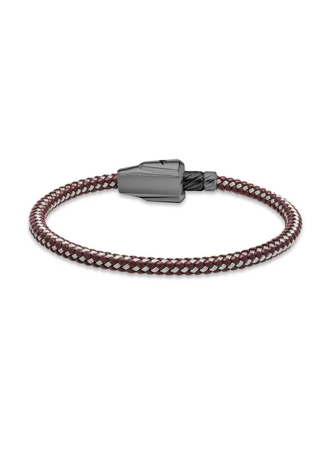 مكلارين Torque Leather and Stainless Steel Brown Bracelet for Men