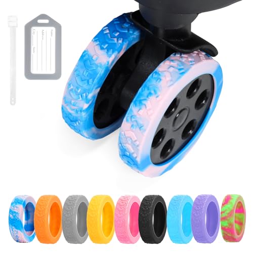 DIGIGRE Luggage Wheel Covers, 8 PCS Silicone Wheel Protector Covers for 2-2.6 inches 8-Spinner Wheels, Wear-Resistant, Anti-Noise, Blue+Pink - Image 1