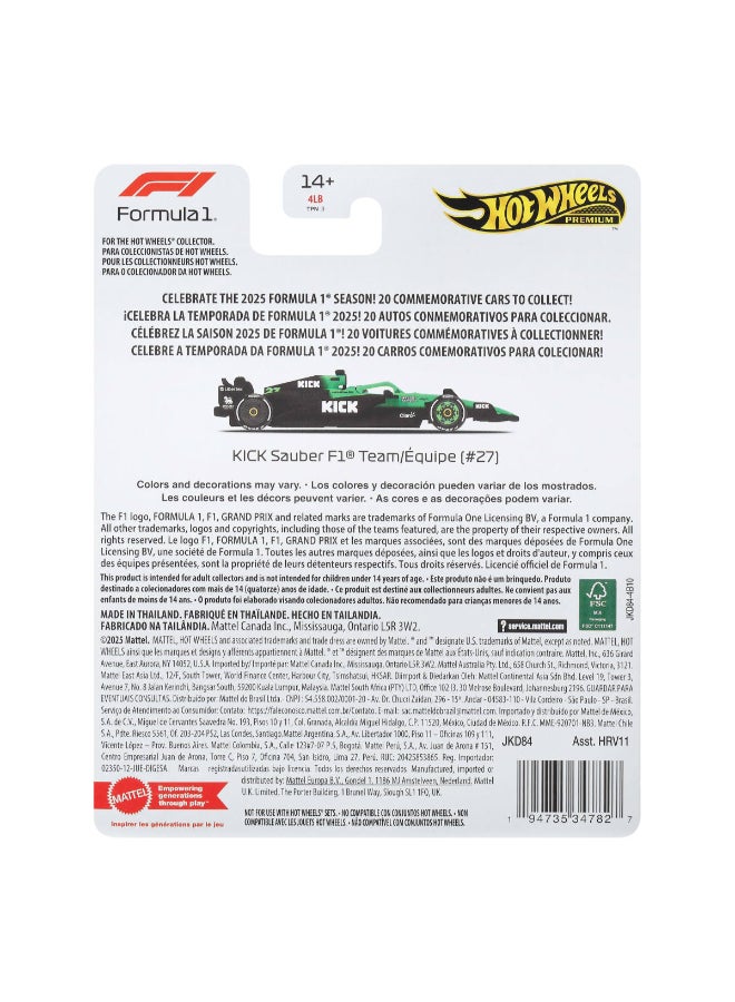 Hot Wheels 1:64 Scale Premium Die-Cast Formula 1® Collectible Toy Race Car with Real Riders Tires & Metal/Metal Body & Chassis - Image 2