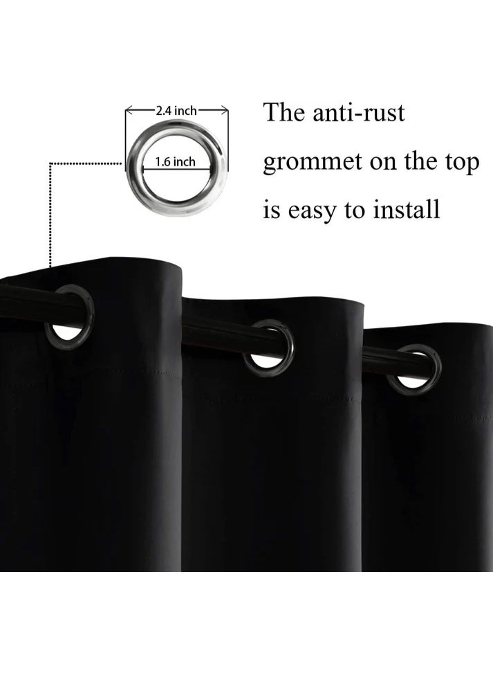Blackout Curtains with Tiebacks - Thermal Insulated, Light Blocking and Noise Reducing Grommet Curtain Drapes for Bedroom and Living Room, Set of 2 Panels, 175W x 250L CM Black - Image 5