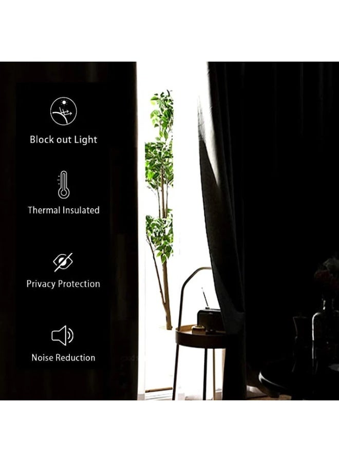 Blackout Curtains with Tiebacks - Thermal Insulated, Light Blocking and Noise Reducing Grommet Curtain Drapes for Bedroom and Living Room, Set of 2 Panels, 175W x 250L CM Black - Image 3