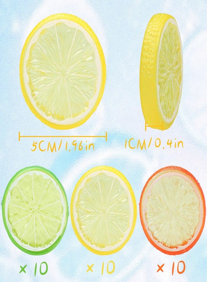 Lorigun 30pcs Fake Lemon Slice Garnish Artificial Fruit Faux Food House Bar Decoration Cocktail Party Arrangement(Red Green Yellow,Each Color 10Pcs) - Image 2