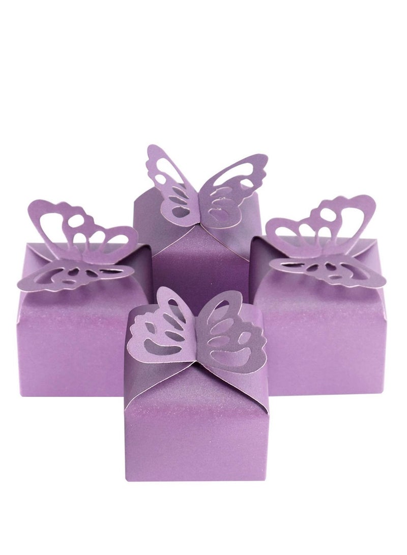 Captaintech 50pcs Purple Butterfly Favor Boxes,  Peal-gloss Decoration Gift Box, Butterfly Candy Box Decoration Party Birthday  Wedding Small Gift Boxes, Purple(2.4 X 2.4 X 2.2 Inch) - Image 1