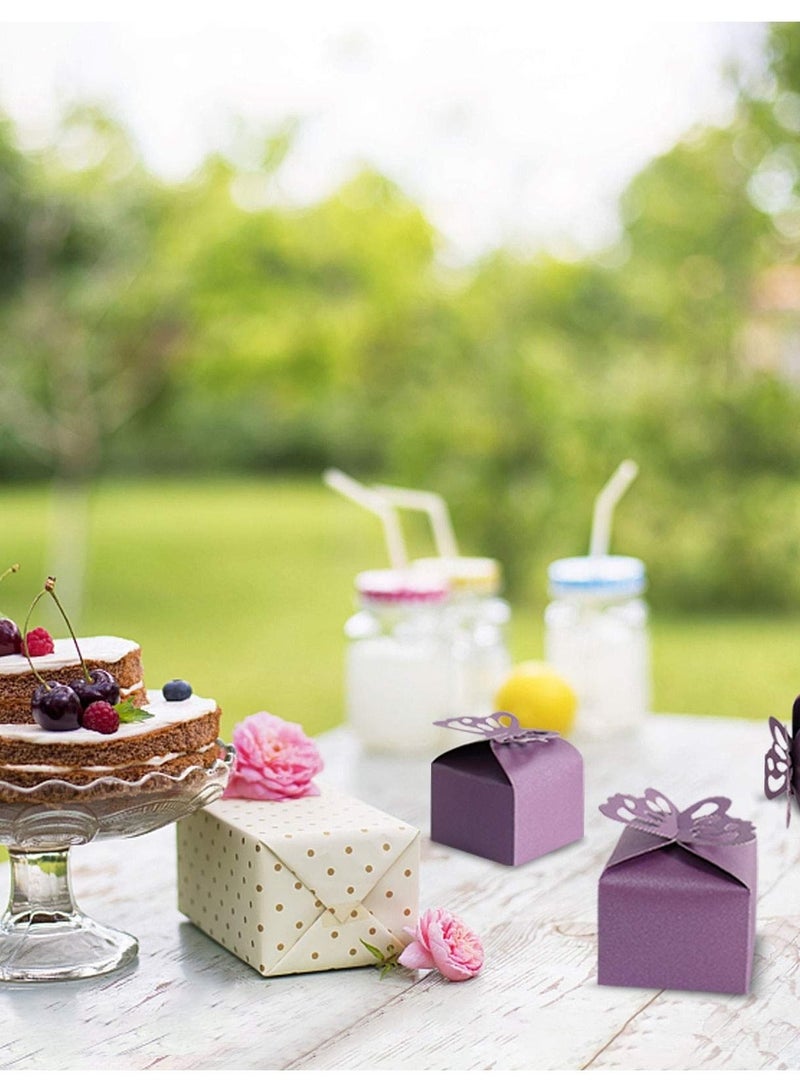 Captaintech 50pcs Purple Butterfly Favor Boxes,  Peal-gloss Decoration Gift Box, Butterfly Candy Box Decoration Party Birthday  Wedding Small Gift Boxes, Purple(2.4 X 2.4 X 2.2 Inch) - Image 3