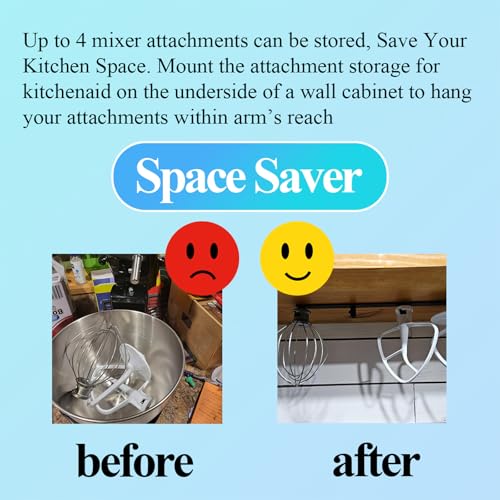 WFCYX Plastic Stand Mixer Attachment Holder Compatible With Kitchenaid Mixer Accessories, Organize Flat Paddle Beater, Wire Whisk, Dough Hook Attachments, Space Saver for Wall or Below Cabinets,1 Pcs Black - Image 4
