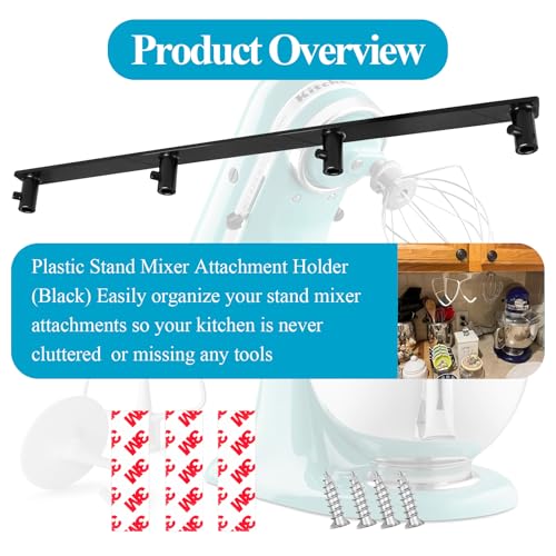 WFCYX Plastic Stand Mixer Attachment Holder Compatible With Kitchenaid Mixer Accessories, Organize Flat Paddle Beater, Wire Whisk, Dough Hook Attachments, Space Saver for Wall or Below Cabinets,1 Pcs Black - Image 2