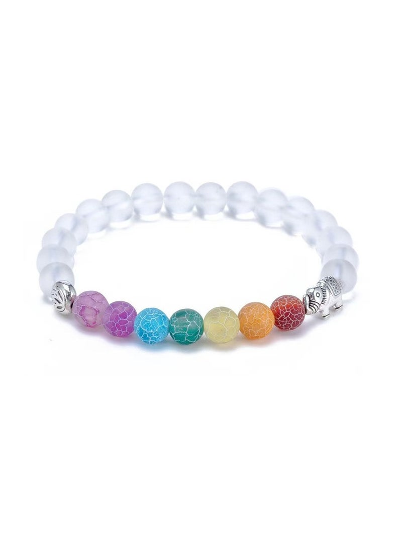 Colorful Rainbow Beaded Bracelet Natural Stone elastic rope Jewelry - Image 1