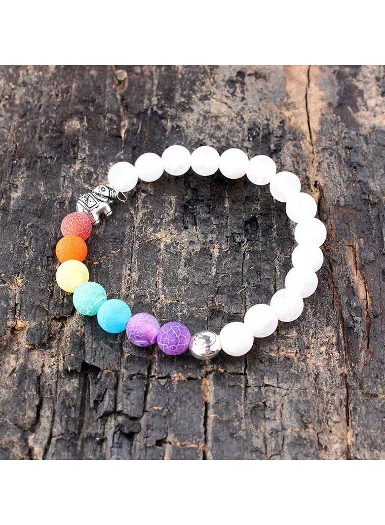 Colorful Rainbow Beaded Bracelet Natural Stone elastic rope Jewelry - Image 2