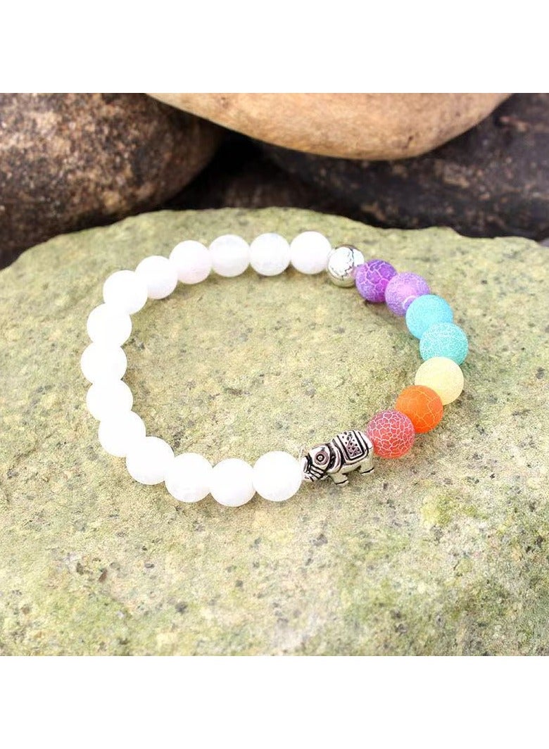 Colorful Rainbow Beaded Bracelet Natural Stone elastic rope Jewelry - Image 3