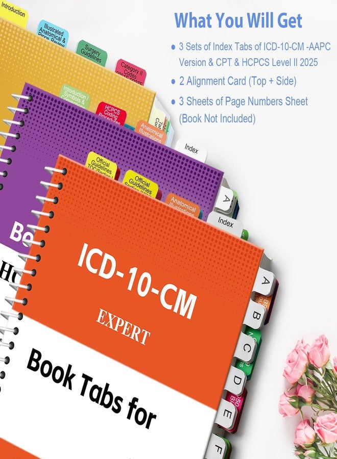 Ubenic Index Tabs for CPT, AAPC Version ICD-10-CM & HCPCS Level II 2026, 3 Set Bundle, Complete Book Tabs Set (Book not Included), Color-Coded with Code Ranges, Laminated & Waterproof & Repositionable - Image 2