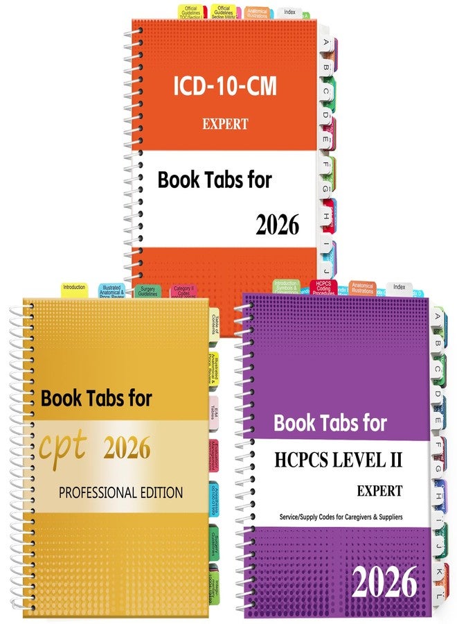 Ubenic Index Tabs for CPT, AAPC Version ICD-10-CM & HCPCS Level II 2026, 3 Set Bundle, Complete Book Tabs Set (Book not Included), Color-Coded with Code Ranges, Laminated & Waterproof & Repositionable - Image 1