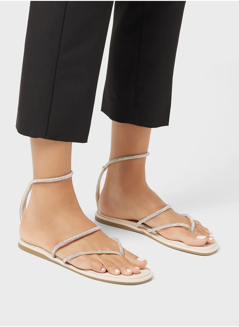 ايلا Diamante Ankle Strap Flat Sandal