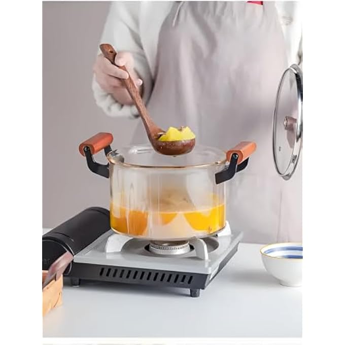 ريحني قدر طهي للمطبخ سعة 55 لترًا مع غطاء ومقبض خشبي مزدوج، قدر زجاجي مقاوم للحرارة، سطح طهي شفاف آمن للمعكرونة والنودلز والحساء والحليب وأطعمة الأطفال أو تسخينها - Image 5