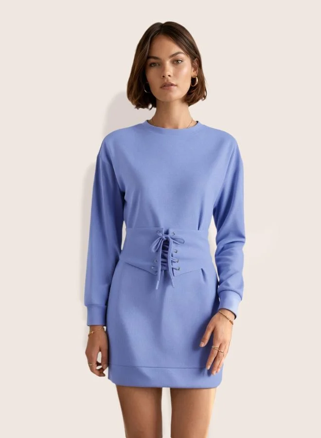 Women Relaxed Fit Solid Crew Neck Long Sleeve Sweat Dress