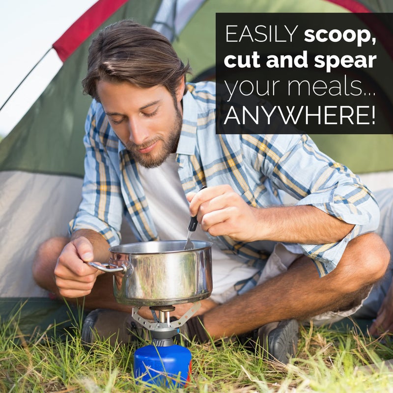 Orblue 4-in-1 Camping Utensils, 2-Pack - Portable Stainless Steel Spoon, Fork, Knife & Bottle Opener Combo Set - Travel, Backpacking Cutlery Multitool, Green - Image 4