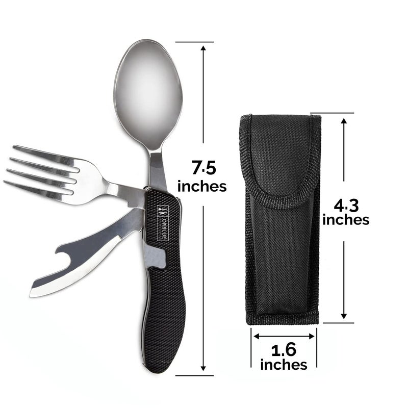Orblue 4-in-1 Camping Utensils, 2-Pack - Portable Stainless Steel Spoon, Fork, Knife & Bottle Opener Combo Set - Travel, Backpacking Cutlery Multitool, Green - Image 5