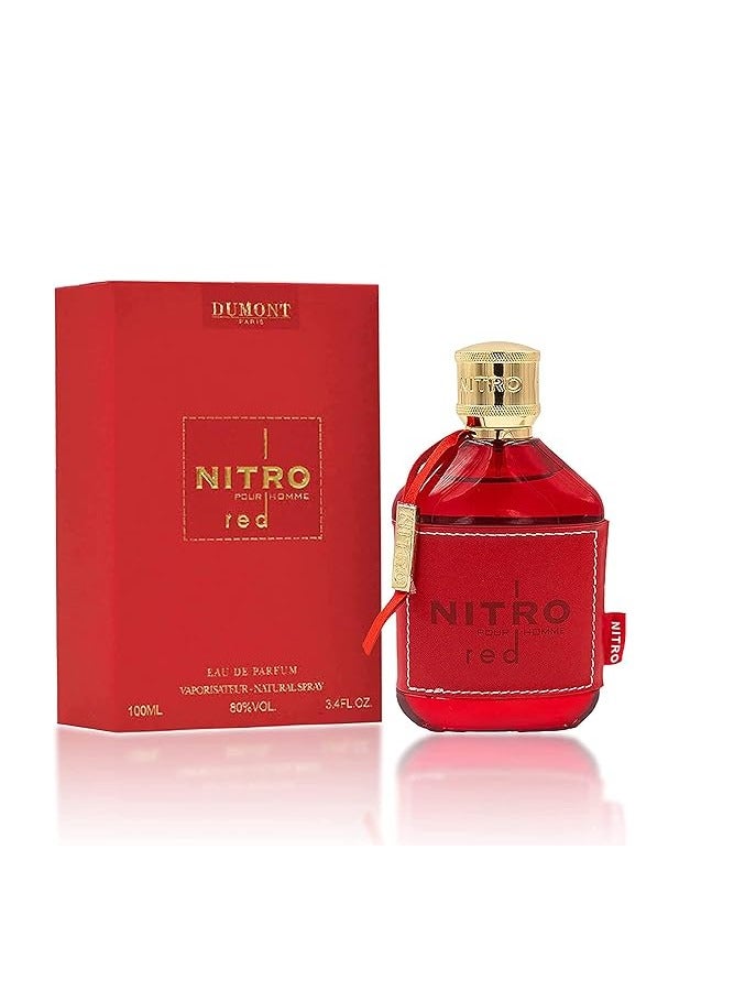 مومونت Dumont NITRO RED - 3.4oz - Eau De Parfum - عطر فاخر للرجال - عطر الفاكهة والخشبية والزهرية والذكورية - عطر كولونيا طويل الأمد ورذاذ الجسم - له - Image 1