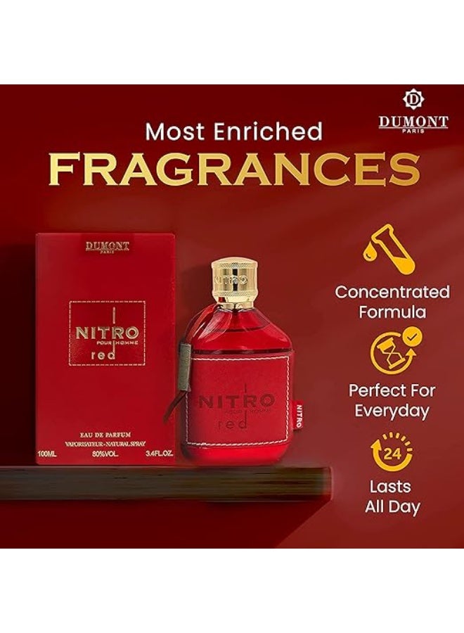 مومونت Dumont NITRO RED - 3.4oz - Eau De Parfum - عطر فاخر للرجال - عطر الفاكهة والخشبية والزهرية والذكورية - عطر كولونيا طويل الأمد ورذاذ الجسم - له - Image 2