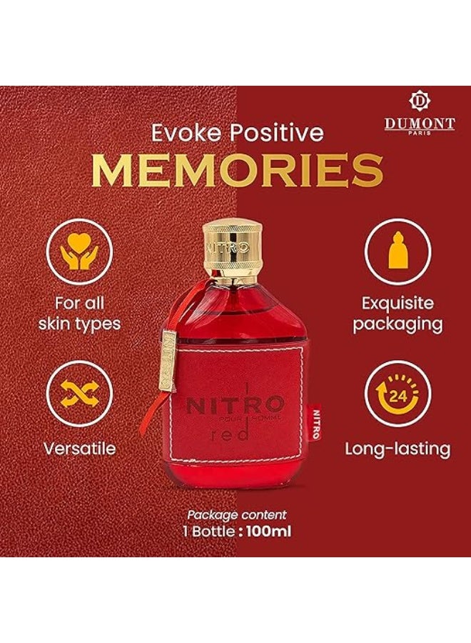 مومونت Dumont NITRO RED - 3.4oz - Eau De Parfum - عطر فاخر للرجال - عطر الفاكهة والخشبية والزهرية والذكورية - عطر كولونيا طويل الأمد ورذاذ الجسم - له - Image 5