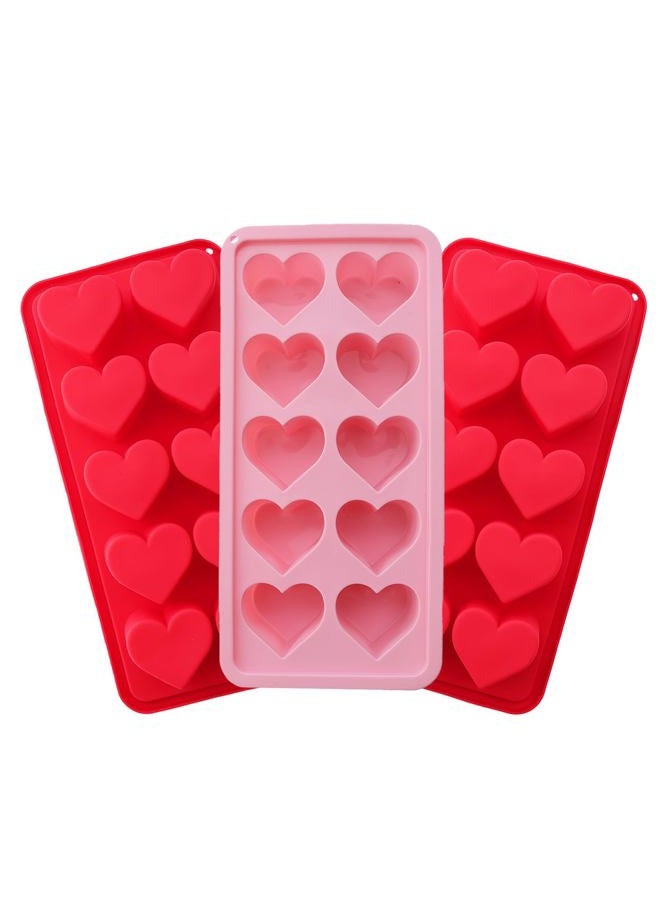 Gvhntk 3 Pcs Heart Shaped Ice Cube Trays 10-Cavity Heart Shaped Silicone Molds Pink Red Heart Ice Cube Molds for Ice Cubes, Candy, Chocolate, Cocktails, Whiskey, Candle - Image 1