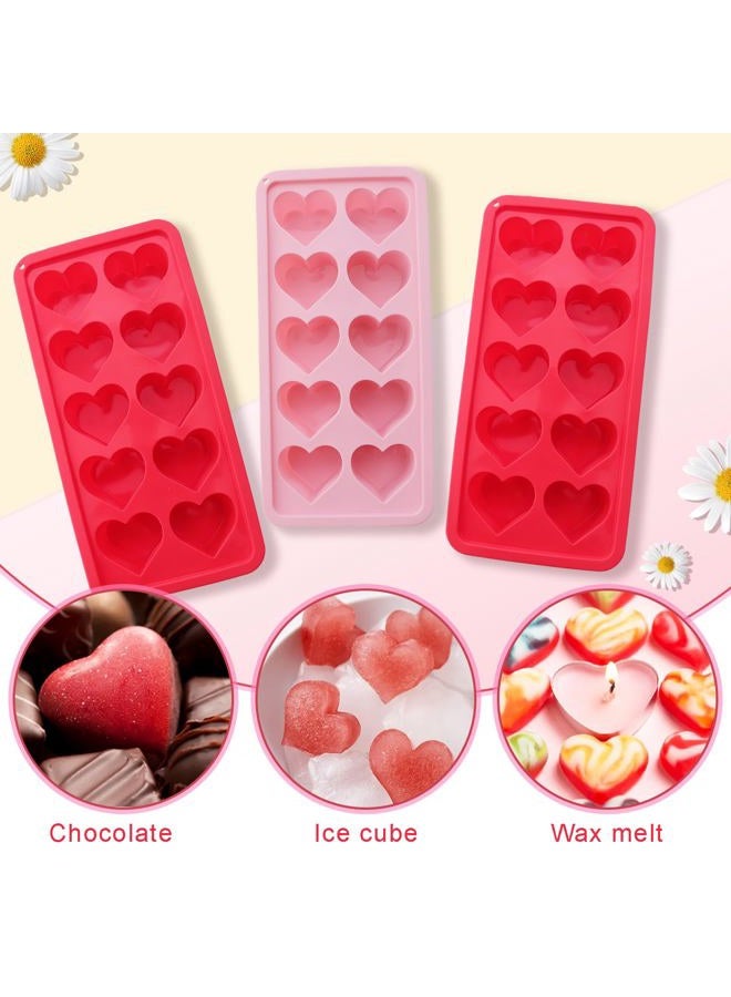 Gvhntk 3 Pcs Heart Shaped Ice Cube Trays 10-Cavity Heart Shaped Silicone Molds Pink Red Heart Ice Cube Molds for Ice Cubes, Candy, Chocolate, Cocktails, Whiskey, Candle - Image 2