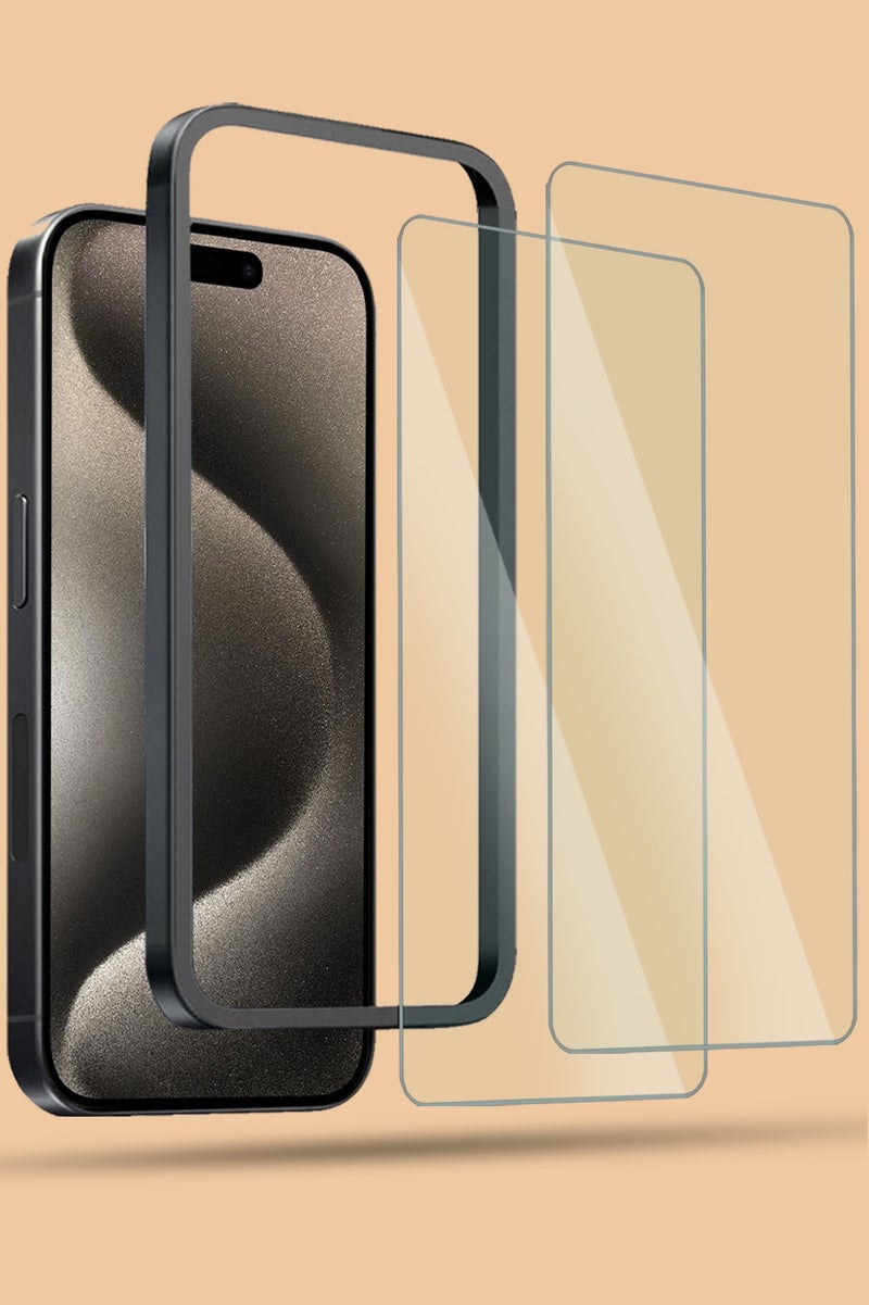 Techie واقي شاشة آبل آيفون 15 برو ماكس، زجاج غوريلا فائق الشفافية مع إطار محاذاة تلقائي سهل التركيب، زجاج مقسى 9H، خالي من الفقاعات، مناسب للحالات - عبوة 2 - Image 4