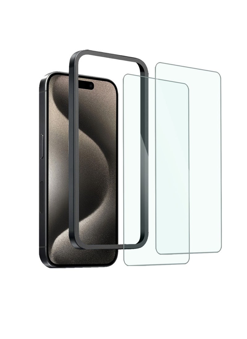 Techie - Apple iPhone 15 Pro Max Screen Protector, Super Clear Gorilla Glass with Easy Installation Auto Alignment Frame, 9H Tempered Glass, Bubble-Free, Case-Friendly - 2 Pack - Image 1