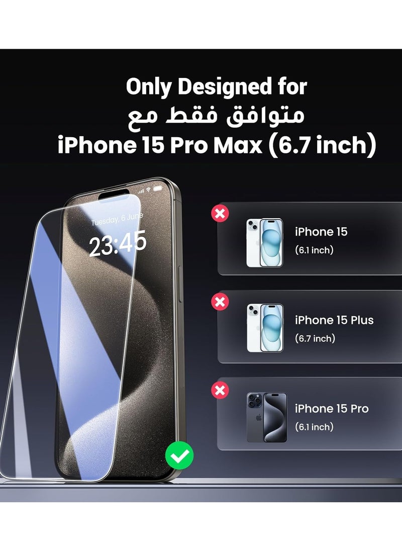 Techie - Apple iPhone 15 Pro Max Screen Protector, Super Clear Gorilla Glass with Easy Installation Auto Alignment Frame, 9H Tempered Glass, Bubble-Free, Case-Friendly - 2 Pack - Image 1