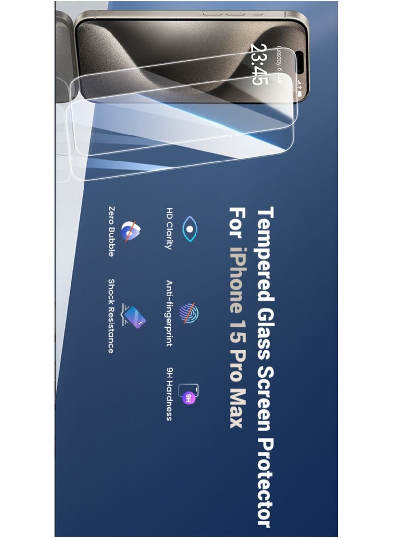 Techie - Apple iPhone 15 Pro Max Screen Protector, Super Clear Gorilla Glass with Easy Installation Auto Alignment Frame, 9H Tempered Glass, Bubble-Free, Case-Friendly - 2 Pack - Image 1
