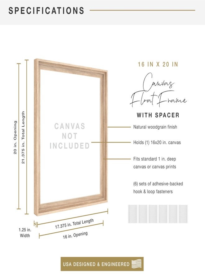 MCS Floating Canvas Frame, Art Frames for Canvas Paintings with Adhesive Fasteners and Hanging Hardware, 16 x 20 Inch Natural Finish - Image 3