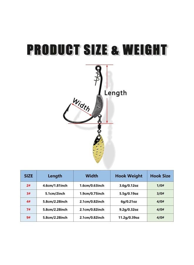 CWSDXM Weighted Swimbait Hooks, 6pcs Underspin Swimbait Hook with Twistlock, Weighted Crank Hooks with Gold/Silver Spinner Blades for Soft Fishing Lures - Image 2
